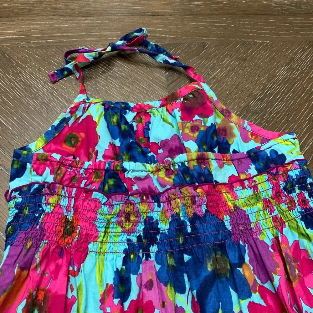 Girls turquoise/navy/pink flower print sun dress